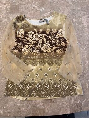 Caribbean Joe Olive Green and Brown Floral soft Top